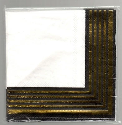 Black & Metallic Gold Stripes Party Napkins, 16 Ct, All Occasion, Graduation, 5" - Image 1 of 2