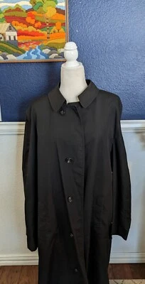 VTG Gleneagles Aqaeon 100 Pima Cotton Blend Black Button Trench Coat Sz 42 XL - Image 1 of 4