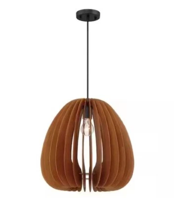 Designers Fountain Lika 60-Watt 1-Light Black Pendant with Mehana Wood Shade - Image 1 of 3