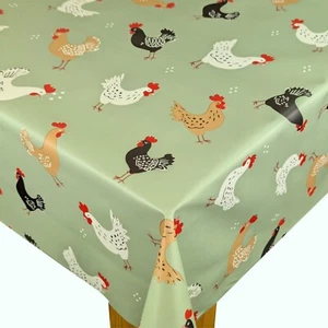 Playful Chickens Green PVC Vinyl Wipe Clean Oilcloth Tablecloth - Picture 1 of 1