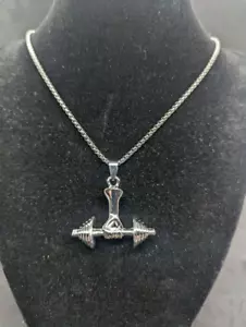 Stainless Steel Necklace Weightlifting Dumbbell Pendant 22" Chain - Picture 1 of 2