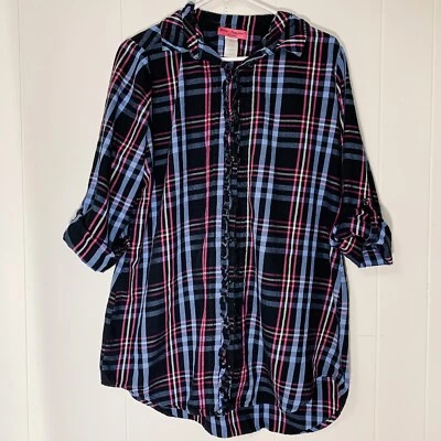 Camisa de dormir xadrez íntima Betsey Johnson tamanho grande - Imagem 1 de 4