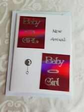 Handmade New Arrival Baby Girl- Pink Card Pink Topper with Safety Pin
