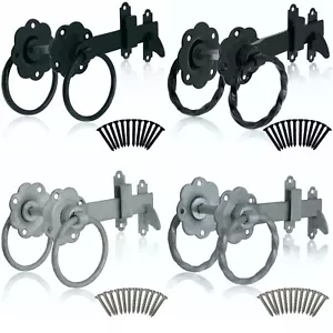 Ring Gate Latch HEAVY Twisted Plain Catch Door Set WITH SCREWS Black Galvanised - Picture 1 of 30