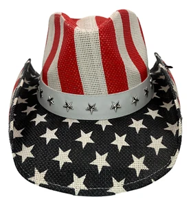 Genuine Peter Grimm Justice RWB American Flag Pattern Cowboy Western Straw Hat - Picture 1 of 8