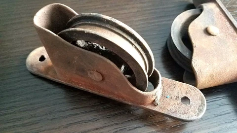 6 Antique Vintage Window Sash Weight Pulleys Rope Roller Rustic Cast Reclaimed Cover