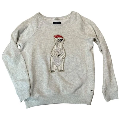 American Eagle Scoop Neck Sweatshirt Medium Polar Bear Sequin Beaded Holiday - Image 1 of 4