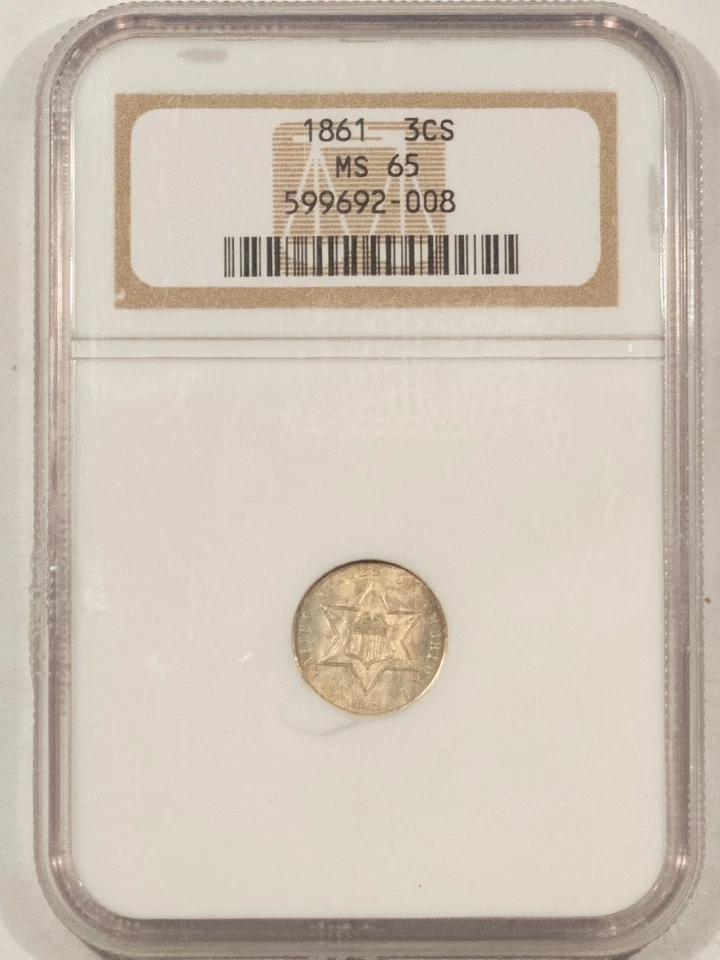 1861 THREE CENT SILVER - NGC MS-65 FLASHY LUSTROUS CIVIL WAR DATE! - Image 1 of 3
