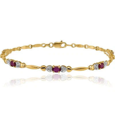 10K Solid Yellow Gold Diamond Ruby Tennis Bracelet - Image 1 of 4