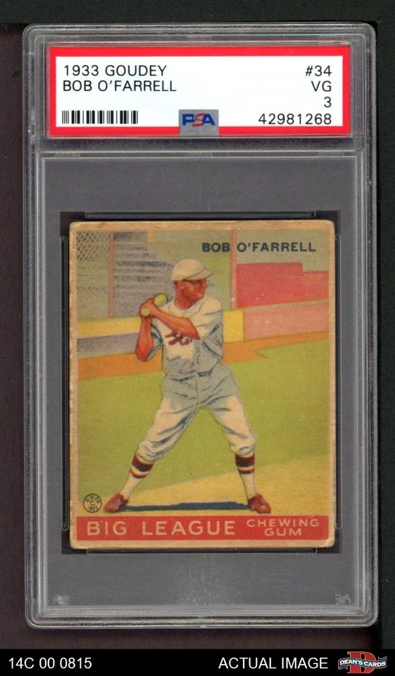 1933 Goudey #34 Bob O'Farrell Cardinals PSA 3 - VG - Image 1 of 1