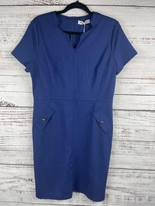 Grace Karin Dress Womens Large Blue Short Sleeve Sheath Pocket Stretch Career - Picture 1 of 8