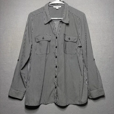 Studio Works Striped Shirt XL Classic Minimalist Preppy Long Sleeve Button Top - Изображение 1 из 4