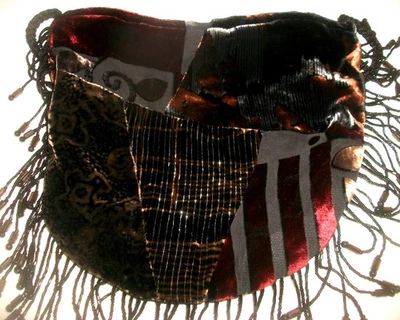 Vintage Artisan Handmade Velvet & Silk Chiffon Fringed Evening Bag Shoulder Bag - Image 1 of 4