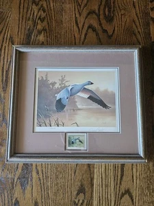 1987 Signed framed art including Snow Goose Stamp Daniel Smith - Picture 1 of 5