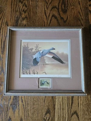 1987 Signed framed art including Snow Goose Stamp Daniel Smith - Image 1 of 4