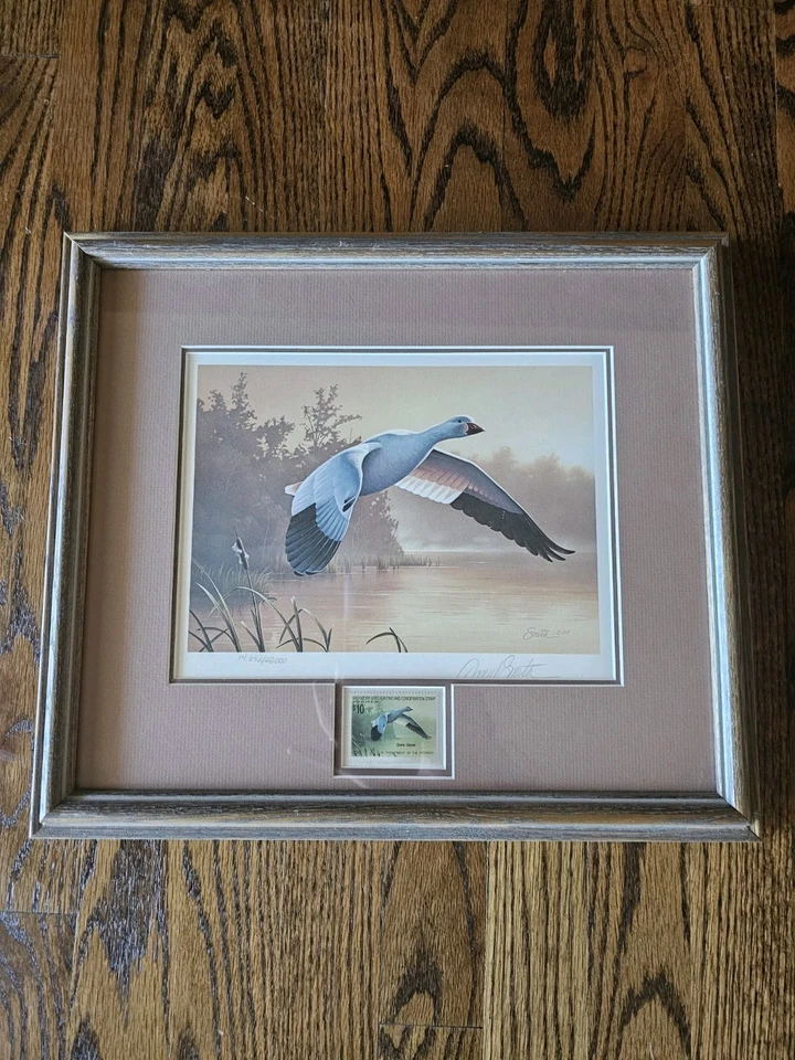 1987 Signed framed art including Snow Goose Stamp Daniel Smith - Image 1 of 4