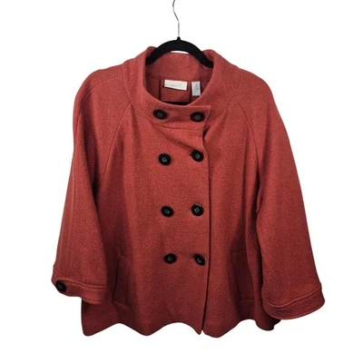 Chaqueta Chicos Mujer L Roja 100% Lana Chaquetón Doble Pecho Bolsillos Columpios Foto 1 de 4