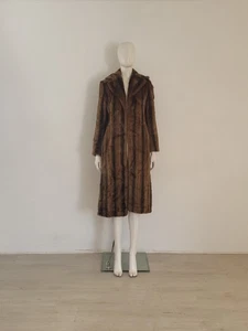 Y2K Karen Millen Vintage Faux Fur Brown Coat UK 8 10 EU 36 38 Midi Long Clasped - Picture 1 of 24