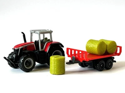 Tractor Massey Ferguson + pacas de remolque modelo juguete fundido a presión escala 1:87 Maisto Foto 1 de 4