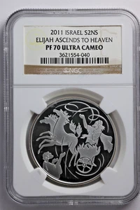 2011 ISRAEL Elijah Ascends in the Whirlwind proof coin 28.8g Silver NGC PF 70 UC - Picture 1 of 2