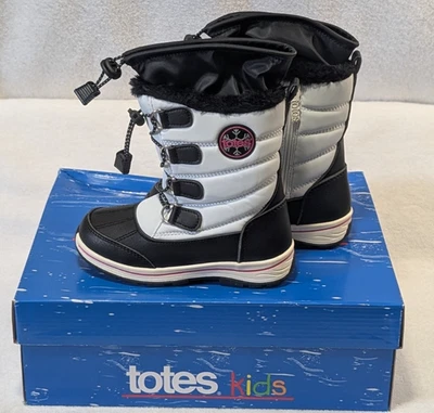 totes Alpine Mackenzie Girls Waterproof Warm Winter Snow Boots Black White Sz 12 - Image 1 of 4
