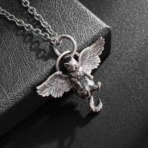 Classic Retro Silver Plated Cute Pet Wing Cat Pendant Necklace for Men Women - Picture 1 of 24