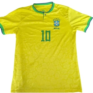 Ronaldinho Brazil Soccer Jersey Mens L Yellow Green CBF Football Athletic Sport - Picture 1 of 9