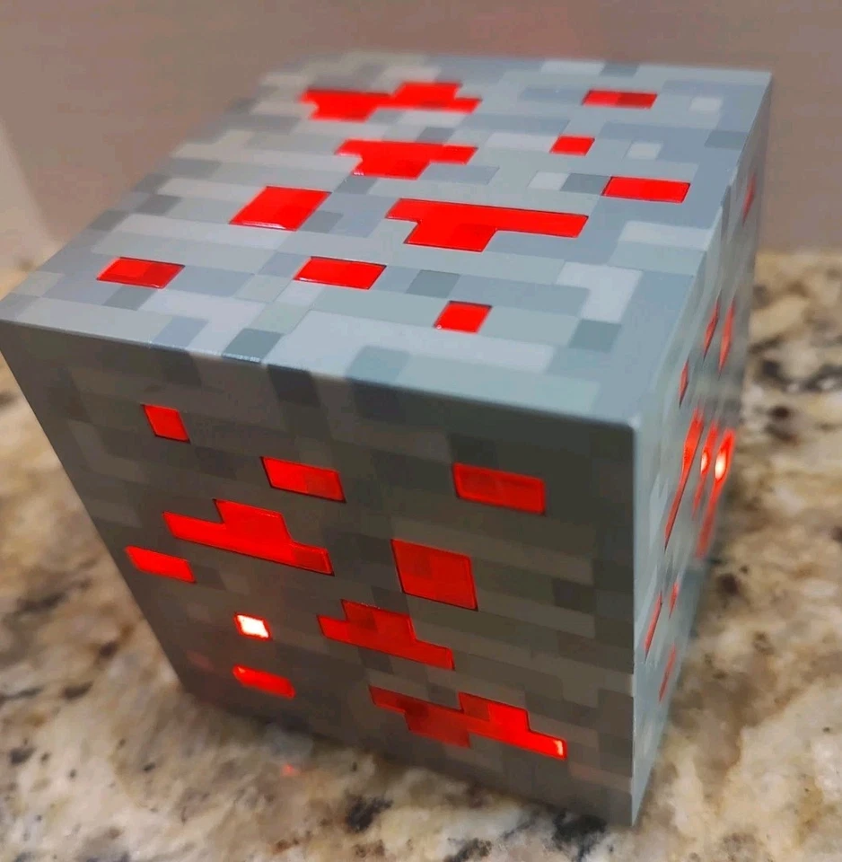 Minecraft Stone Ore Red Redstone Block Light Up Cube Think Geek 2012 Room Decor - Image 1 of 4