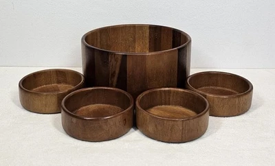 Juego de 5 ensaladeras modernas de madera maciza de teca de mediados de siglo de colección Tailandia Foto 1 de 4