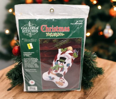 Bucilla "Swinging Into Christmas" 15" Stocking Felt Kit New Old Stock # 33059 - Image 1 of 4