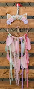 Large Unicorn Dream Catcher, Dreamcatcher, Handmade, 80 Cm, Feather & Pearls, New - Picture 1 of 4