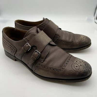 PRADA US sz 9 Perforated Double Monk Strap Dress Shoes Brown Leather Oxfords - Image 1 of 4
