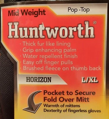Huntworth Mid Weight Horizon Pop-Top Gloves, 1380-BK, L/XL - Image 1 of 4