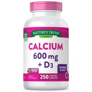 Nature's Truth Calcium + D3 Vitamin Supplement 250 Coated Caplets 600 mg 4/2027 - Picture 1 of 3