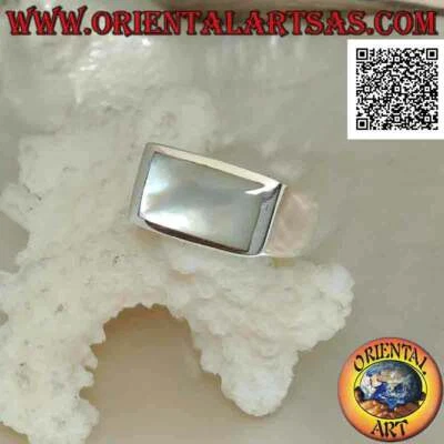 Anello in Argento 925‰ madreperla rettangolare orizzontale a filo bordo su monta - Immagine 1 di 4