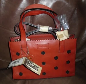 Cee Klein Red Leather Perforated Flowers Cross Body Messenger Shoulder HandBag - Picture 1 of 12