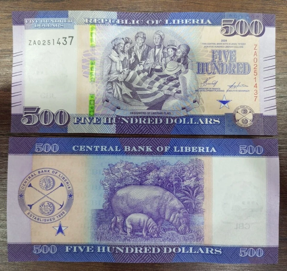 Liberia 500 Dollars 2024 Prefix ZA UNC Replacement - Image 1 of 1