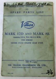 VILLIERS MARK 12D 8E Owners Handbook 1962 #VEC.73 Two Stroke Gear Units