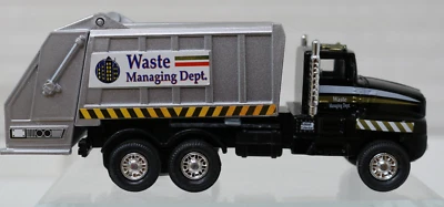 Garbage Truck 6"X1.5" Powerful Pullback Action Black Working Tailgate Diecast - Image 1 of 4