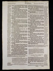 1583 NOBLEST GENEVA  BIBLE * PSALMS 55:9-59:10 *4 INITIALS, LEAF PAGE NEAR FINE - Picture 1 of 4