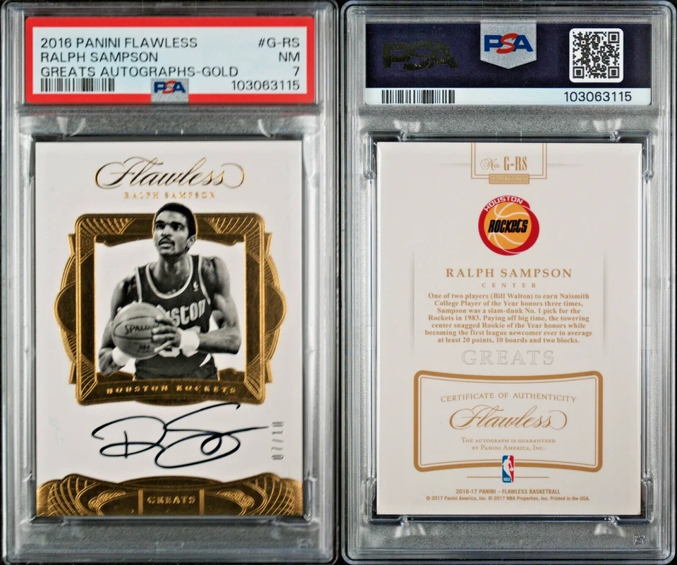 RALPH SAMPSON 2016-17 Panini Flawless Greats Autographs Gold 07/10 PSA 7 (Pop 1) - Image 1 of 1