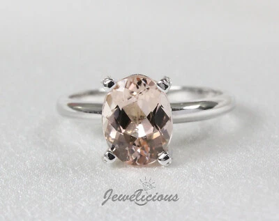 Nuevo anillo solitario de compromiso de morganita de diamantes naturales de 1,58 quilates de oro blanco de 14 quilates Foto 1 de 4