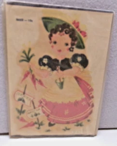 DECALCOMANIA VINTAGE MEYERCORD ACQUASCIVOLO-RAGAZZA/CAROTE IN MANO GIARDINO-DECALCOMANIA 4 X 6" - Foto 1 di 1