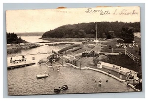 Vintage 1938 Photo Postcard Swimmers Pool at Walter Buzzell's Boothbay Maine - Picture 1 of 2
