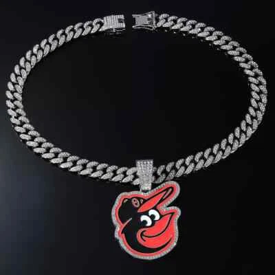 Baltimore Orioles GEM NECKLACE Gold/Silver Bling Hip Hop Pendant & 24'' Chain - Image 1 of 4