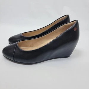 Hush Puppies Womens Leathet BLACK WRAPPED WEDGE HEELS Size 7W - Picture 1 of 12