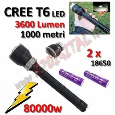 LAMPADA TORCIA POLICE XML LED T6 3600Lm LUCE ZOOM REGOLABILE 1000metri PILA - Immagine 1 di 2