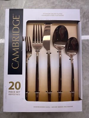 Hermoso, NUEVO! Juego de cubiertos 20 piezas chapado en color titanio acero inoxidable Foto 1 de 2