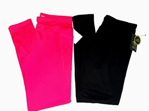 New 2 Lot GIRLS CORE LEGGINGS XXL (18) ATHLETIC WORKS POCKETS BLACK PINK - Picture 1 of 3