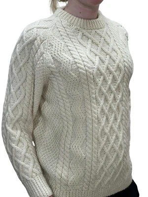 Suéter Tejido por Cable Talla S~M De Colección Años 70 Anny Invierno Irlanda Lana Crema Pescador Foto 1 de 4